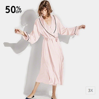 silk robe for women-light pink/black