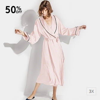 silk robe for women_light pink/black color