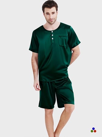 silk pajama set for men_dark green