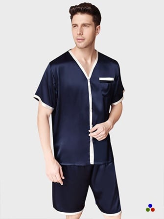 silk pajama set for men_navy blue/ivory