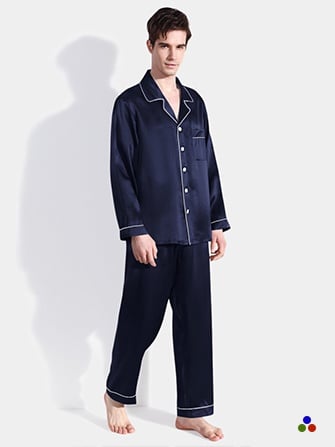 silk pajama set for men_navy/ivory