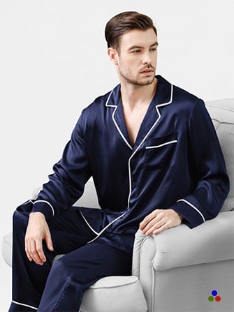 silk pajama set for men_navy/ivory