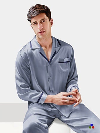 silk pajama set for men_dark pastel blue/navy