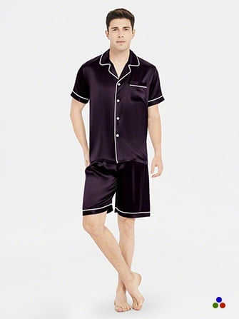 silk pajama set for men_dark purple/ivory
