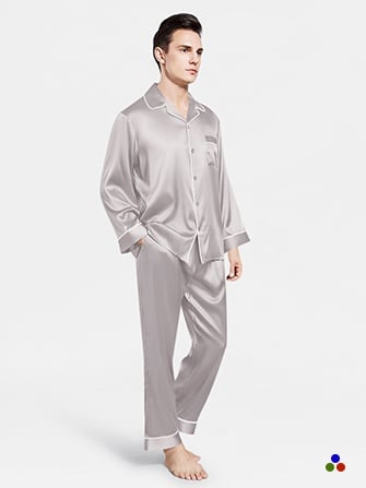 silk pajama for men_silver/ivory