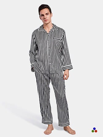 silk striped pajamas for men_black strip