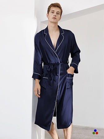 silk robe for men_navy/ivory
