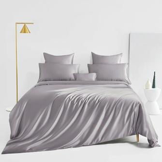 silver silk bed linen