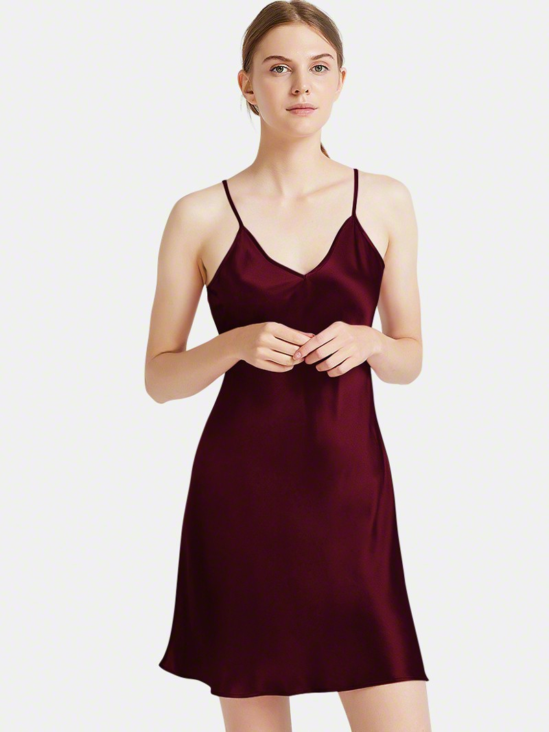 maroon silk slip dress Burgundy Silk Slip Dress with Cowl Neck, open tied back