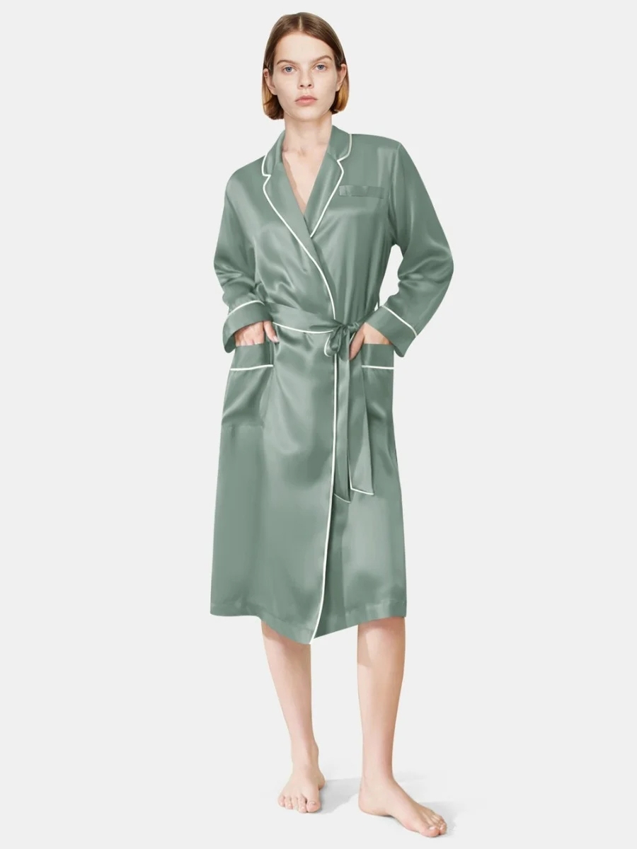 Luxurious Silk Robe for Women, Amber/Ivory