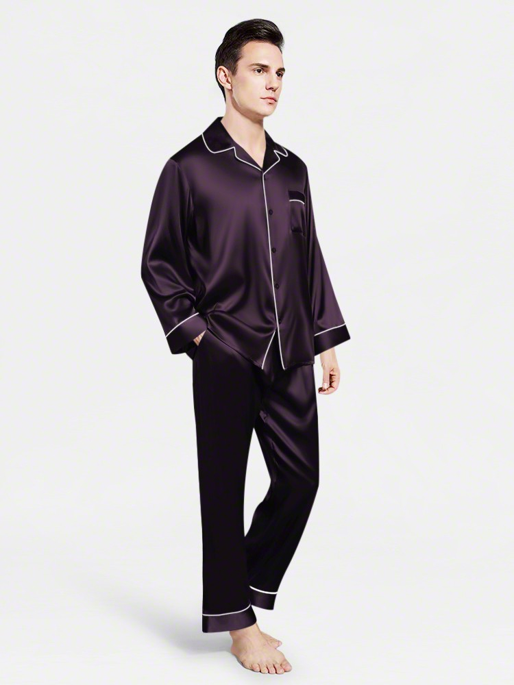 Dark Purple Mulberry Silk Men's Pajamas for Sale | ElleSilk