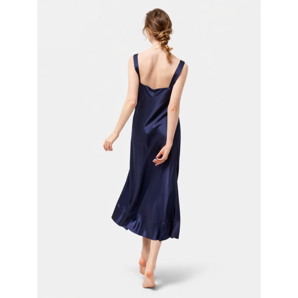 pure silk dress for women SilkSilky 100% Mulberry Silk Cap Sleeve V Neck Knee Dress, Dark Blue / XL(14)
