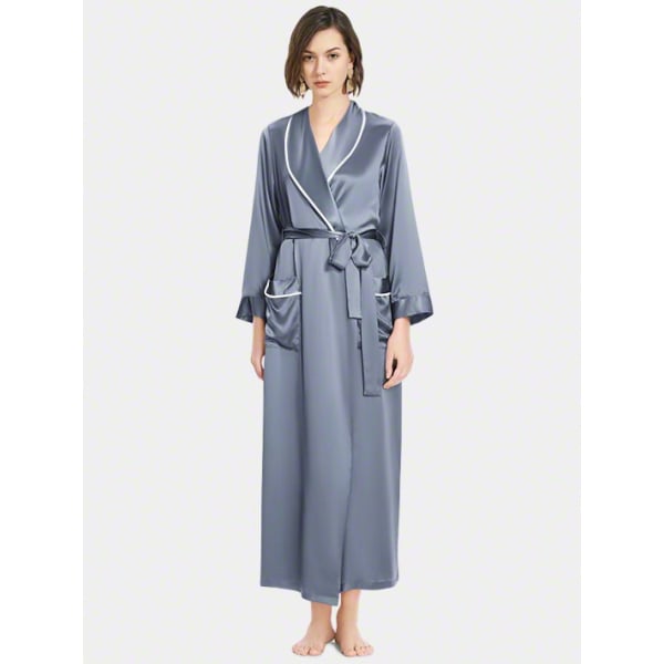 Mulberry Silk Long Robe, Light Pink/Ivory