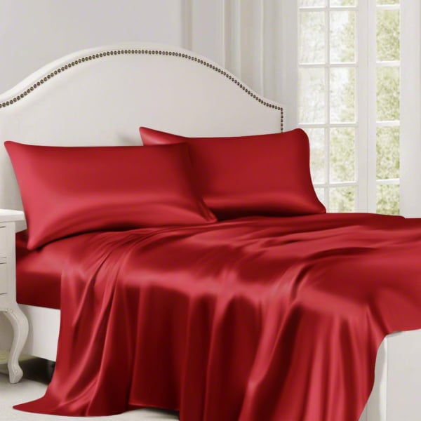 Queen Size Silk Flat Sheets Red Color, Queen Bed Flat Sheet Size