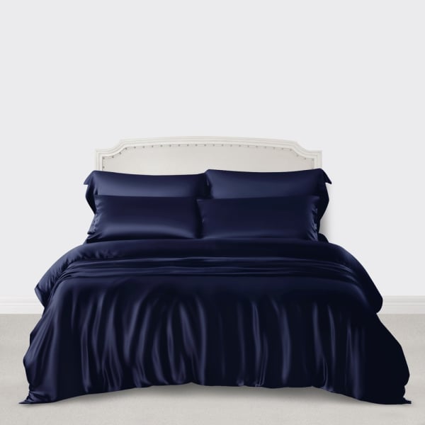 Navy Silk Bed Linen From The Finest, Navy Blue Queen Bed Sheet Set