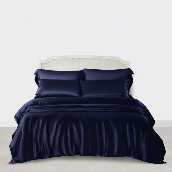3 Pcs Mulberry Silk Duvet Cover Set 25, Navy Blue Queen Size Duvet Cover