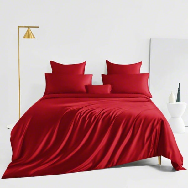 Red Silk Sheets Bed Sheet Set, Queen Size Bed Set Sheets