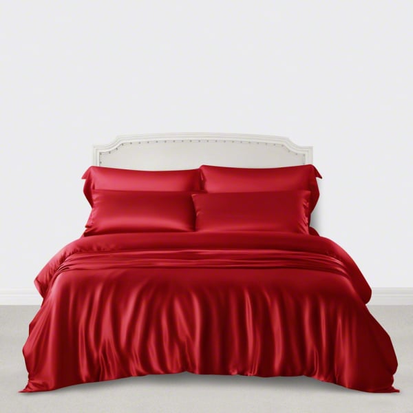 Red Silk Sheets, Queen/King Silk Bed Sheet Set | ElleSilk