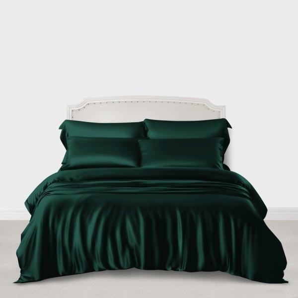 Dark Green Luxury Silk Bed Linen Sets, Emerald Green King Bed Sheets