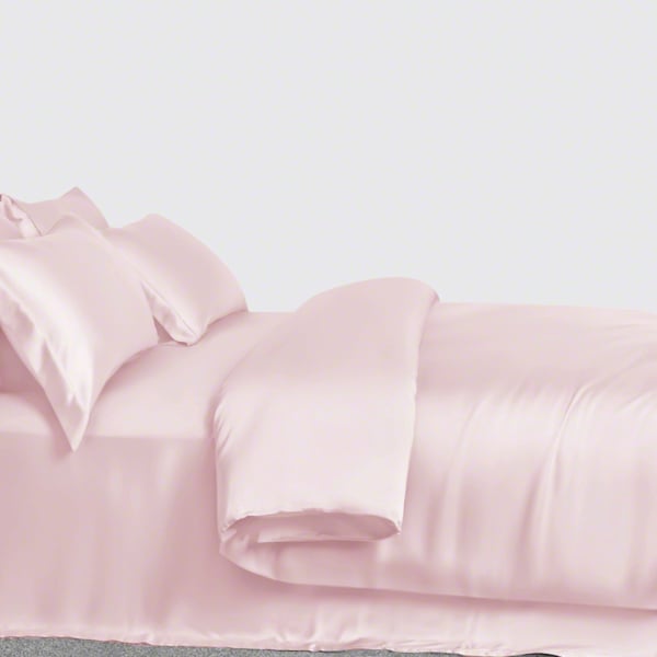 Momme 3 Pcs 100 Silk Duvet Cover Set, Plain Light Pink Duvet Cover Set