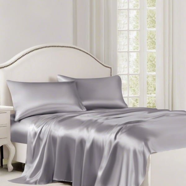 Silver Silk Bed Sheets, Gray Silk Flat Sheets ElleSilk