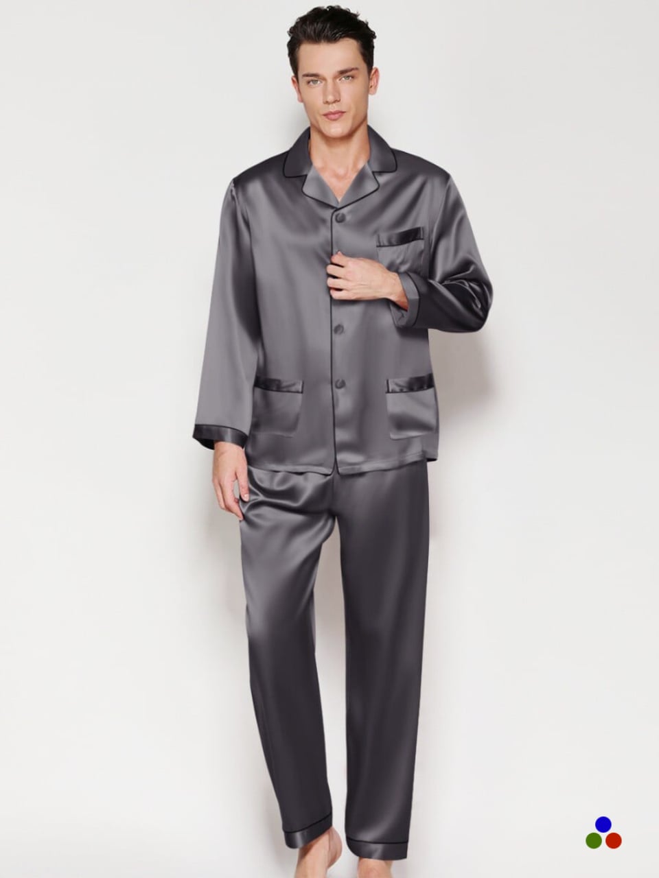 silk pajama set for men_slate gray/black