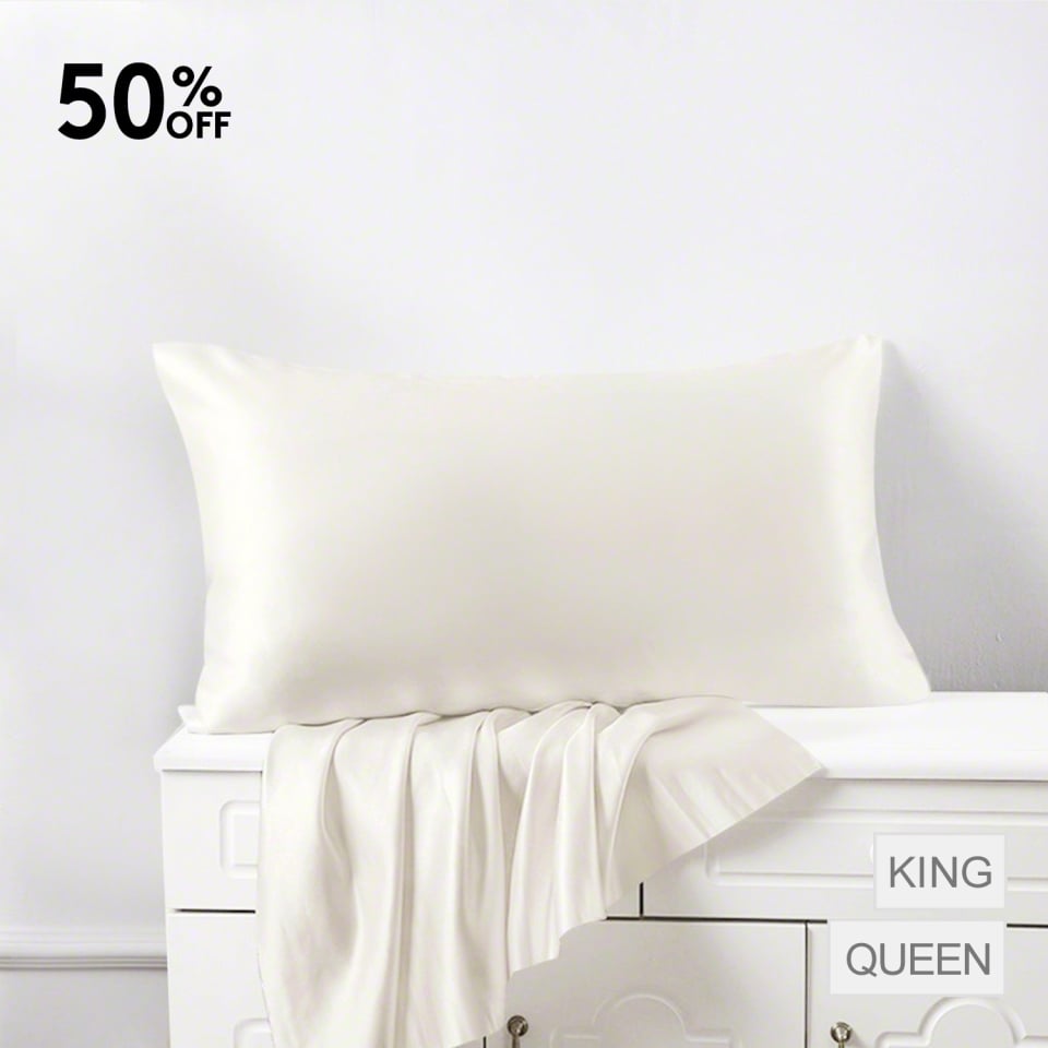 Funda de Almohada de Seda Marfil