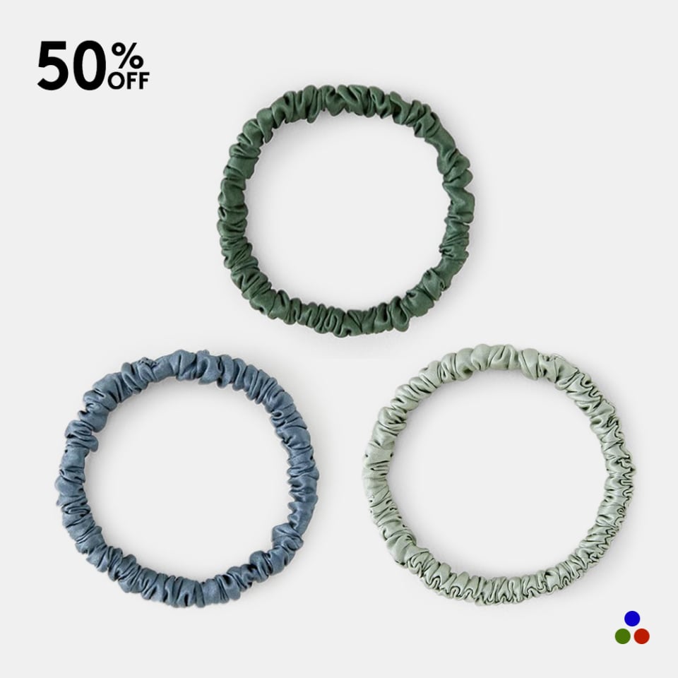silk skinny scrunchies_light green/dark pastel blue/dark green