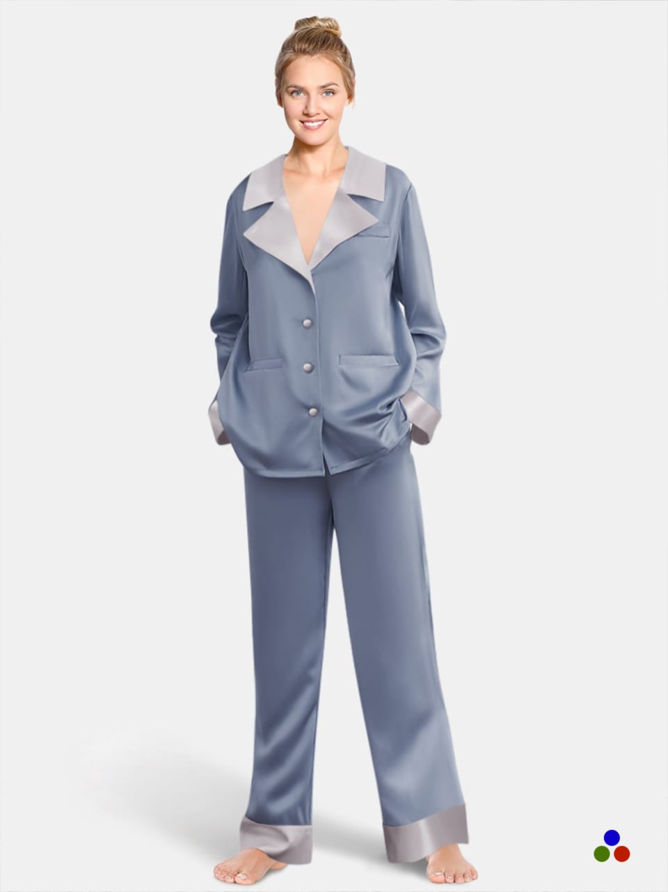 silk pajamas_dark pastel blue/ivory
