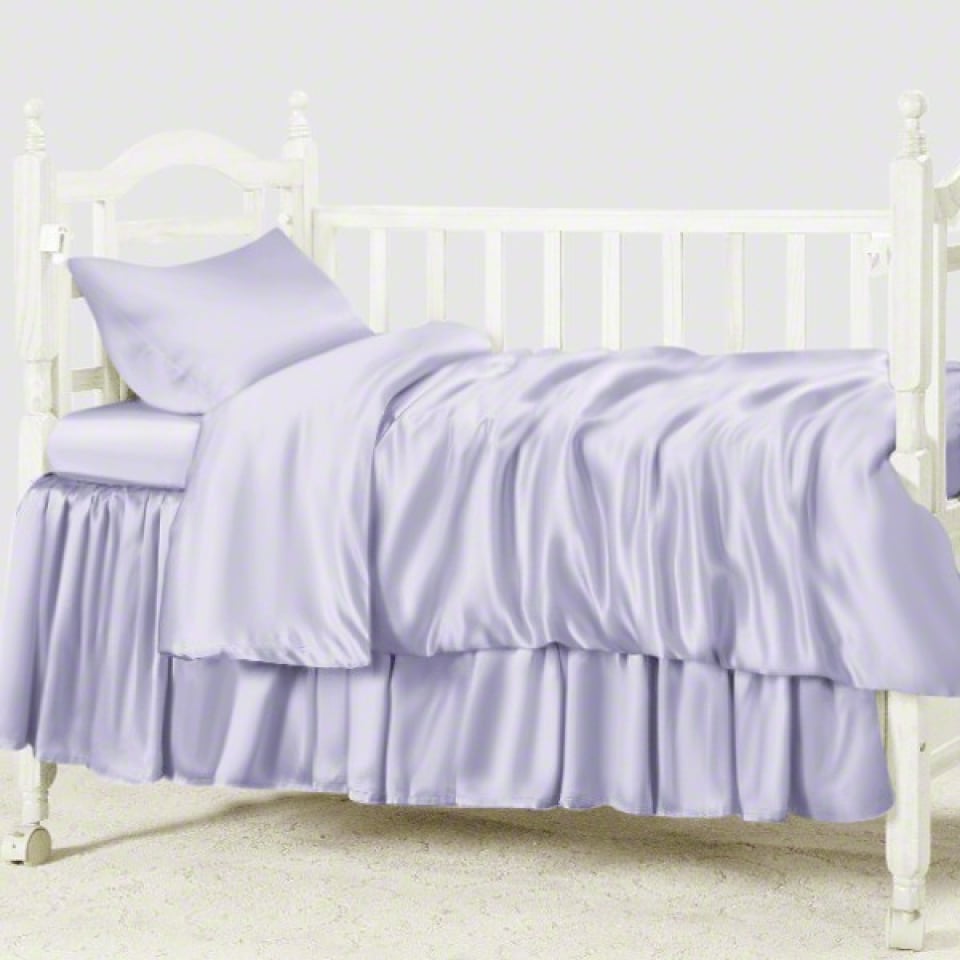 silk crib bedding set_lavender blue