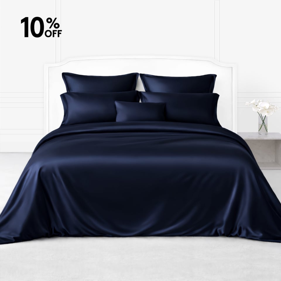 navy silk bedding set