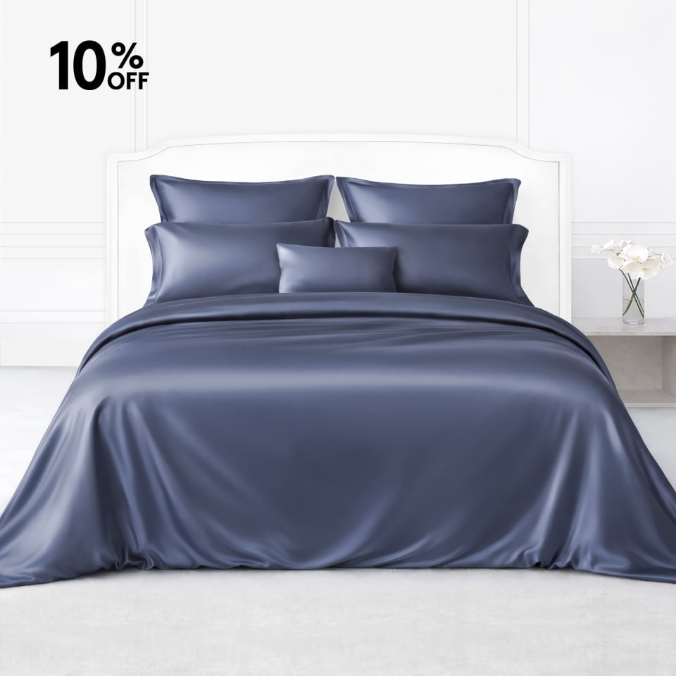 dark blue silk bed linen