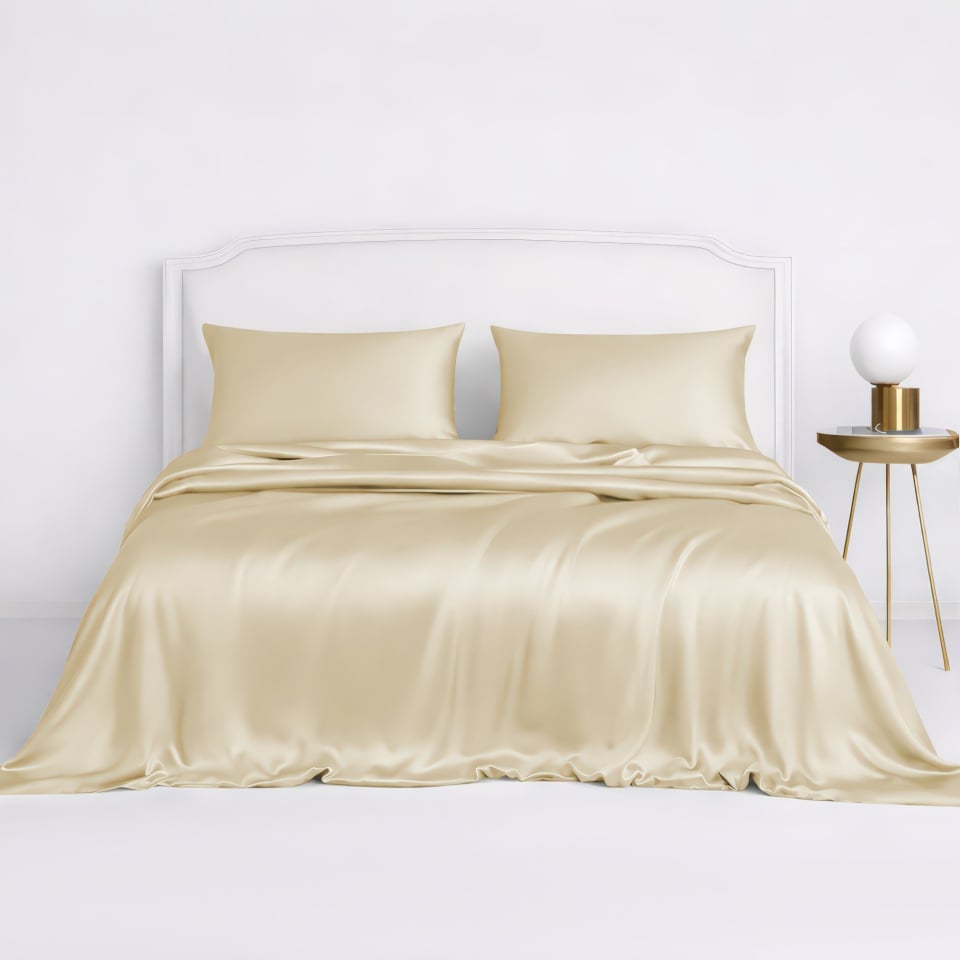 3 pcs champagne silk duvet cover set_champagne