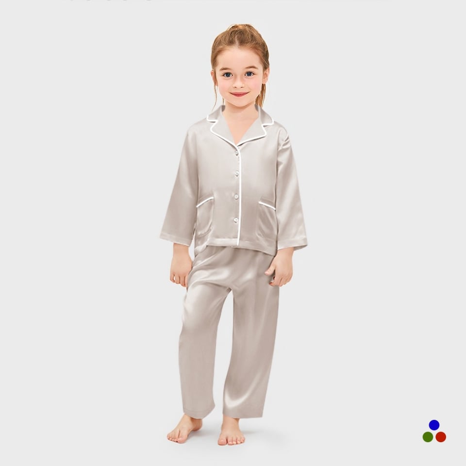 silk pajama set for girls_beige/ivory
