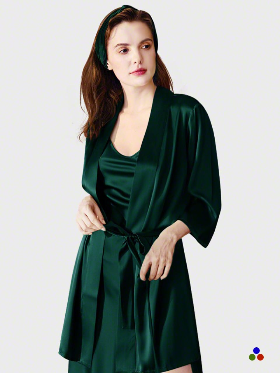silk robe & slip set_dark green