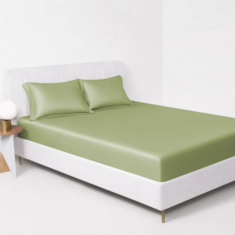 sage green silk fitted sheet