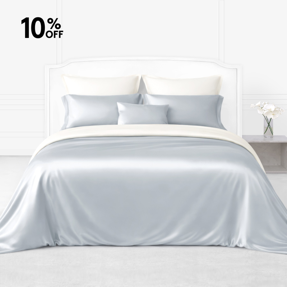 silk bed linen set_alice blue/ivory