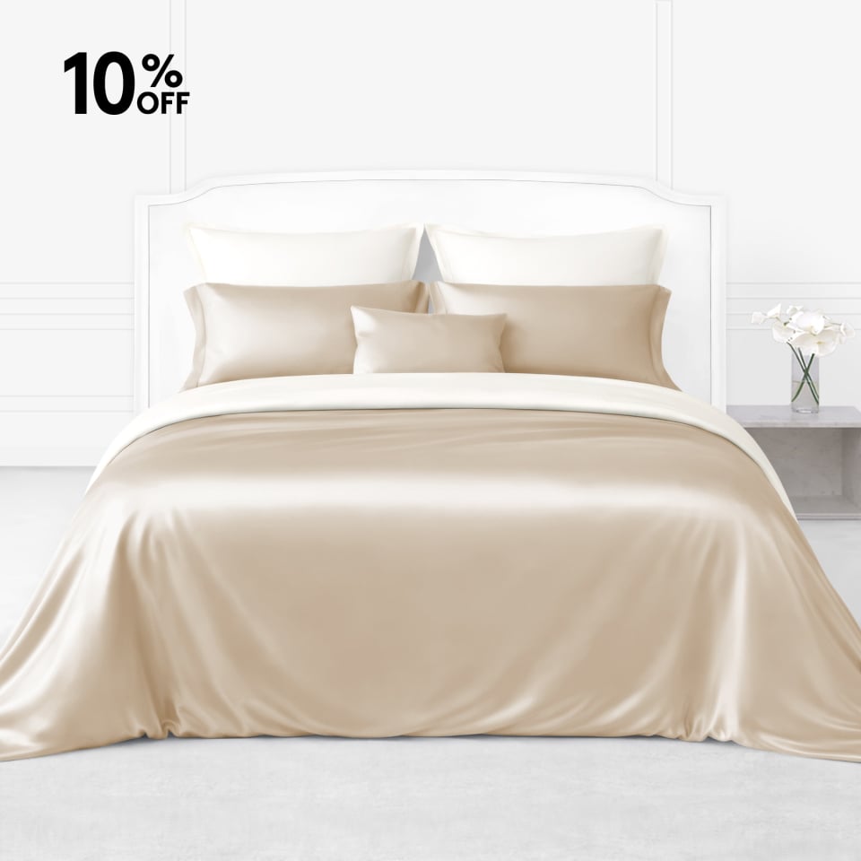 beige/ivory silk bed linen