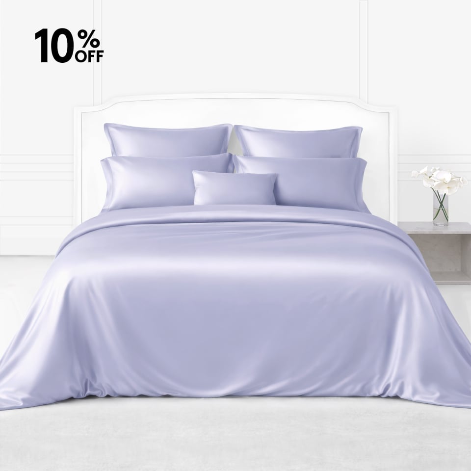 lavender blue silk bed linens