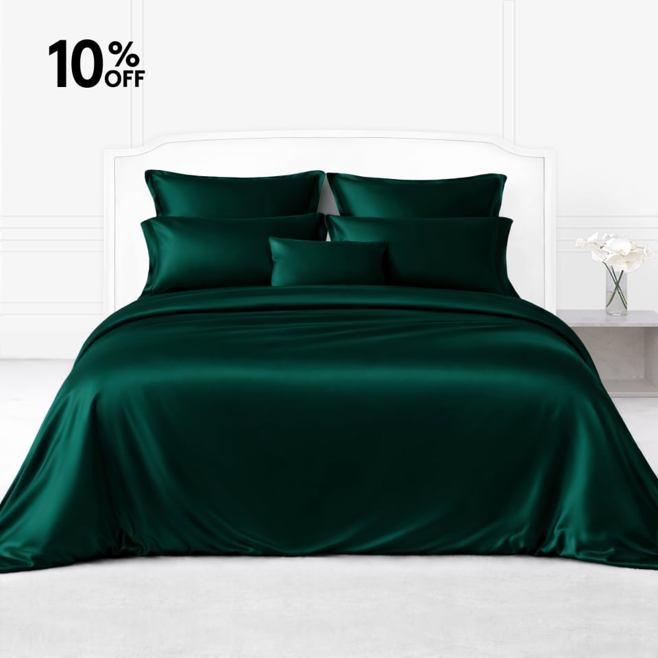 25 momme silk bed linens_dark green