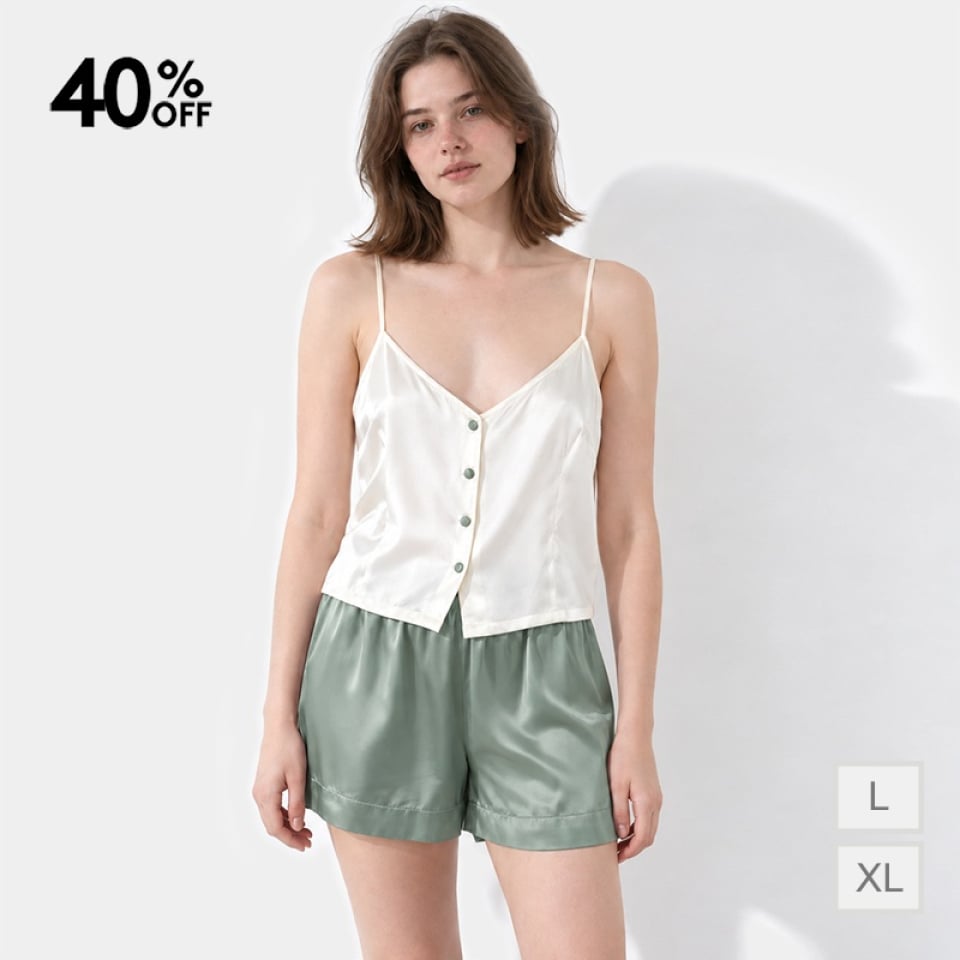 pyjama-set aus seidenhemdchen und shorts_ivory/eucalyptus green