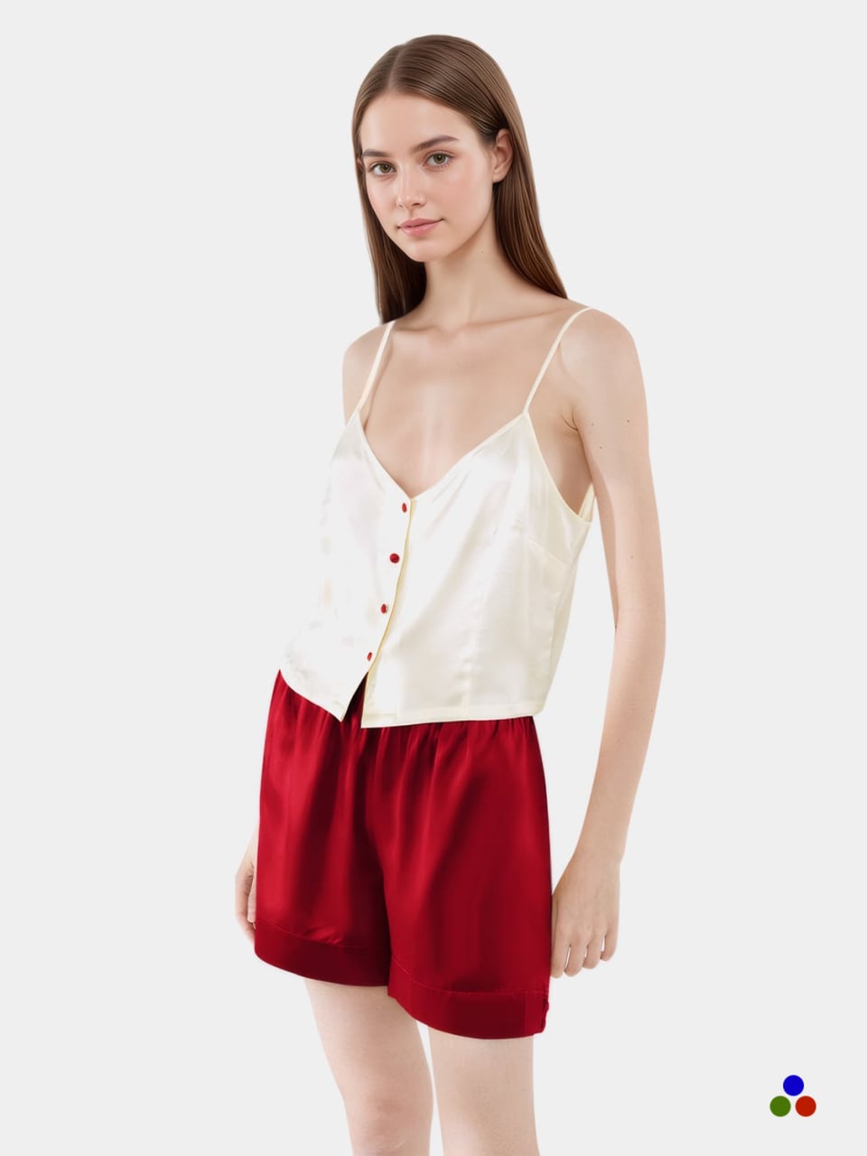 silk camisole and shorts pj set_cherry