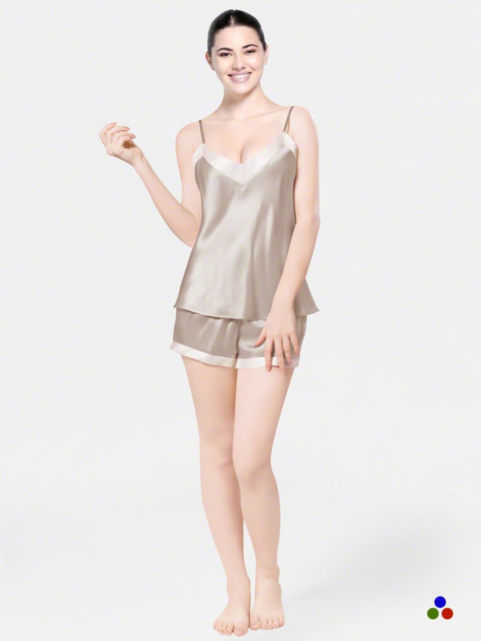silk short pajama set_cappuccino/white