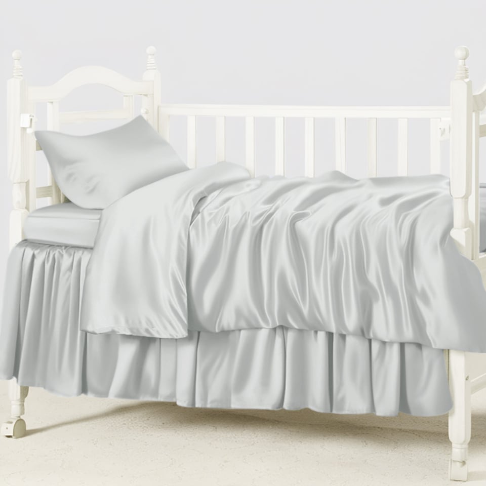 silk crib bedding set_ice gray