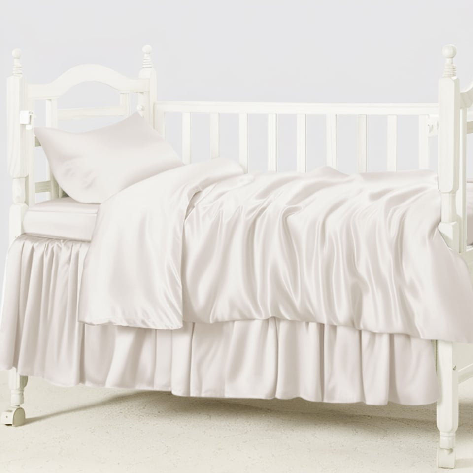 silk crib bedding set_light beige