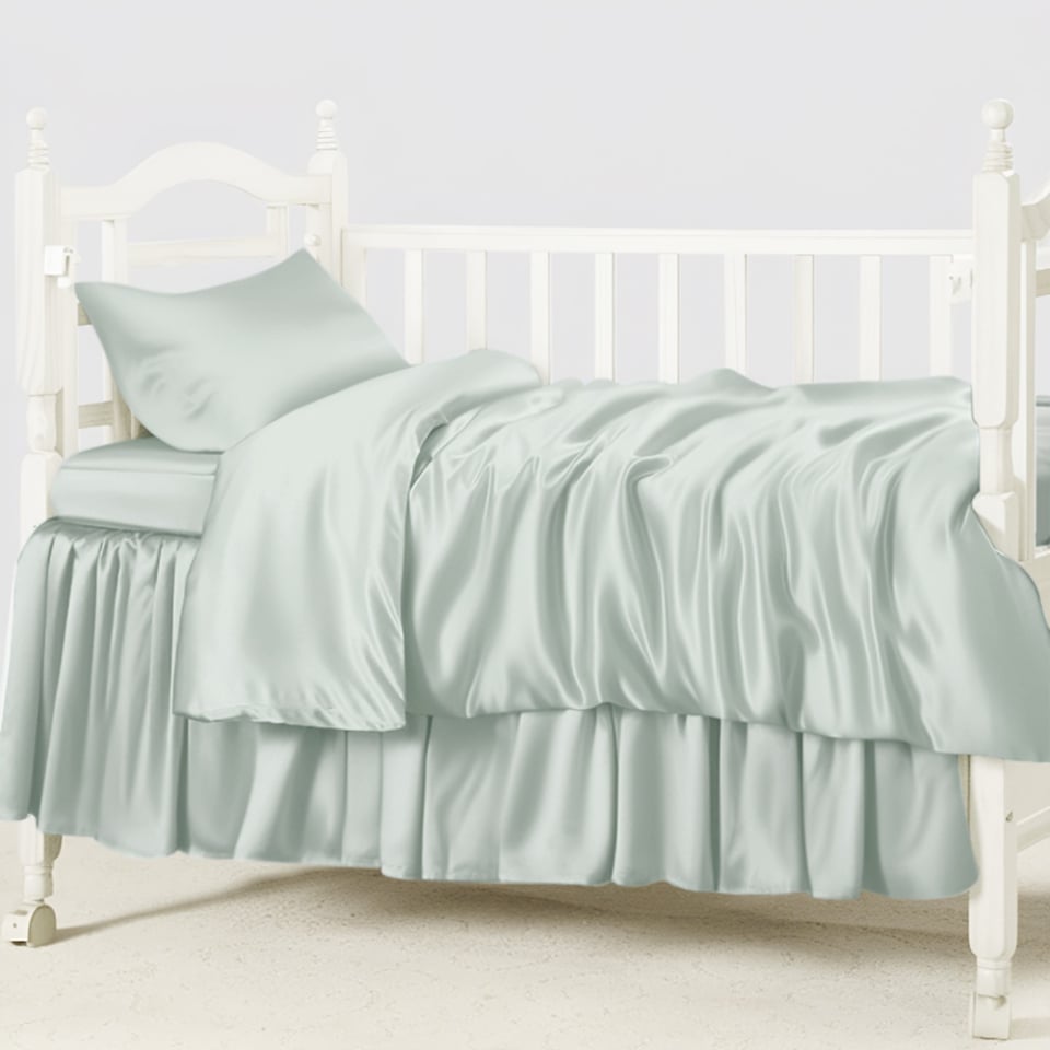 silk crib bedding set_morandi green
