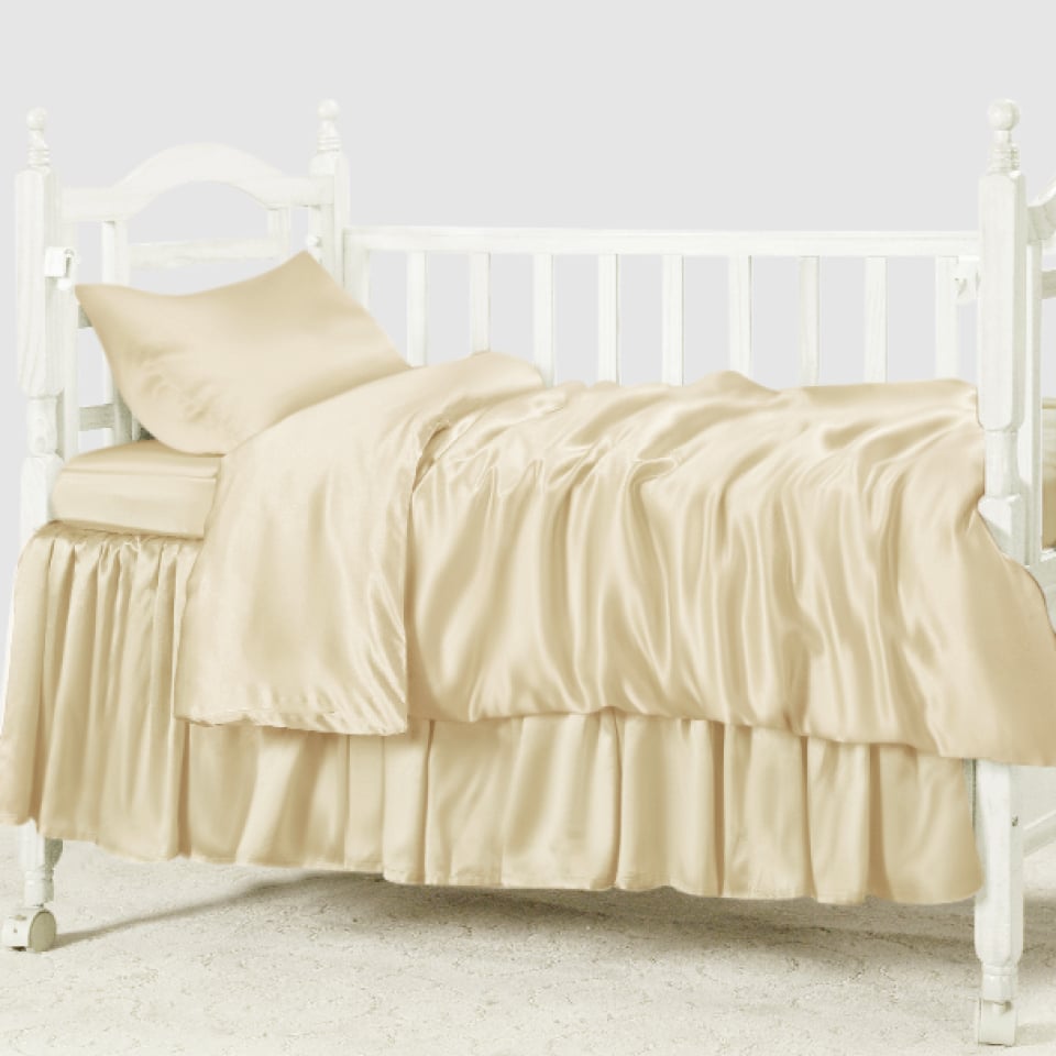 silk crib bedding set_cream
