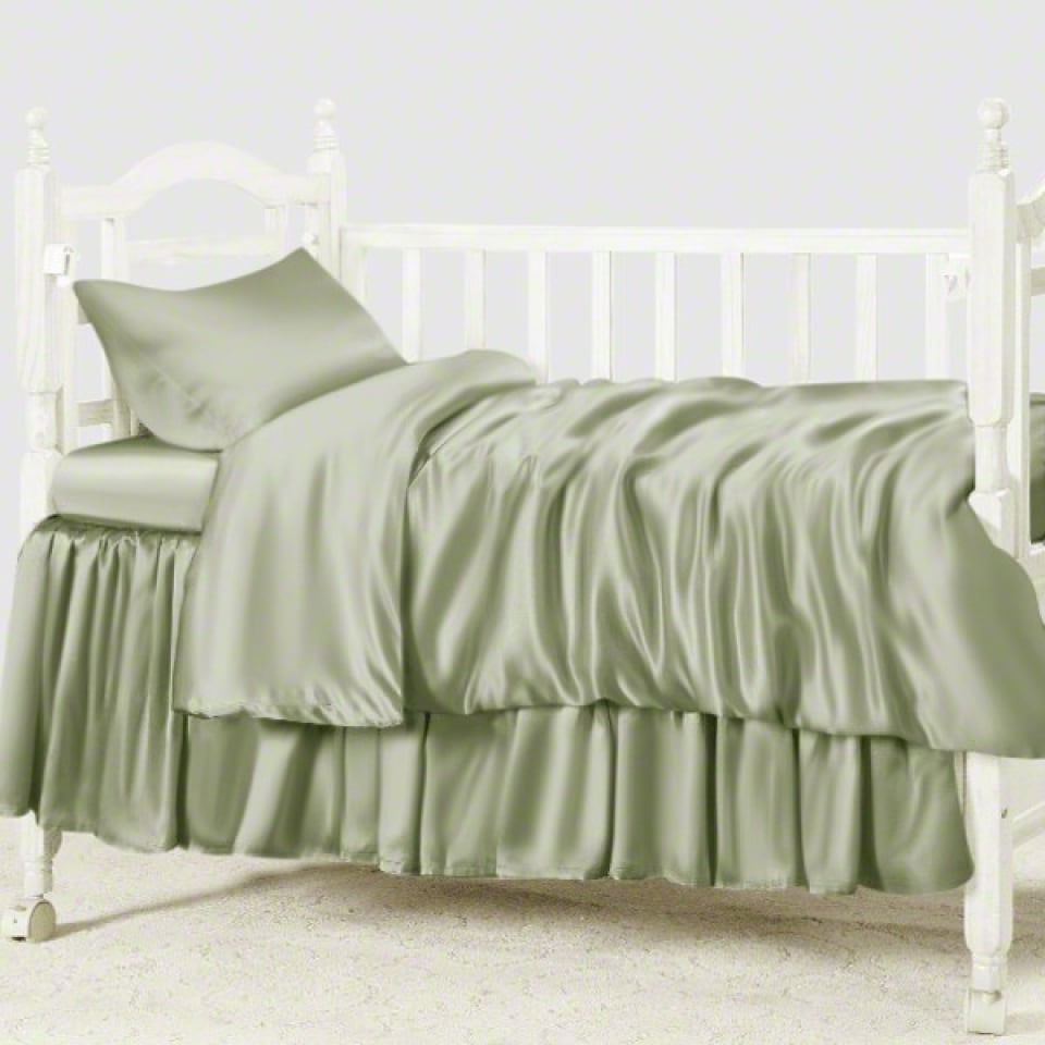 silk crib bedding set_sage green