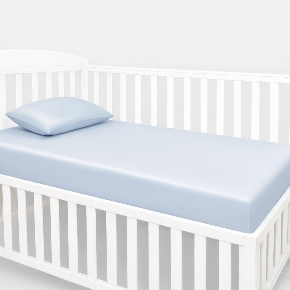 silk crib fitted sheet_blue gray