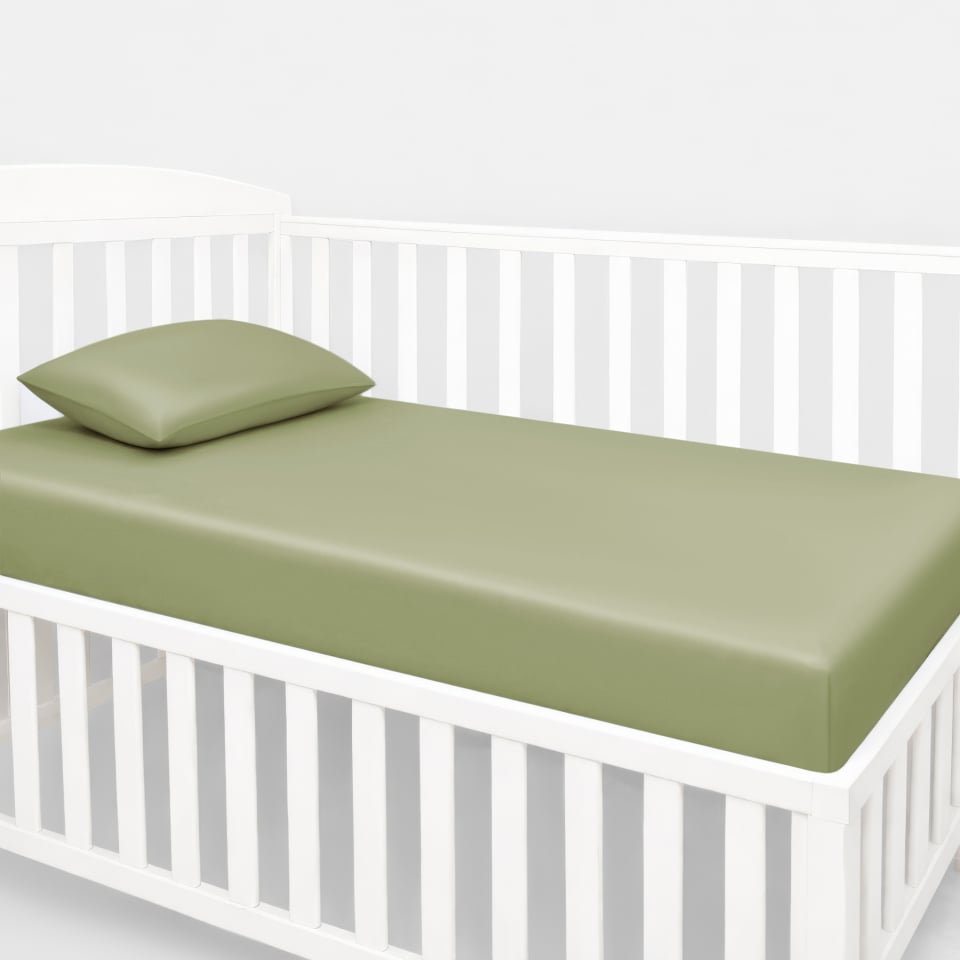 silk crib fitted sheet_sage green